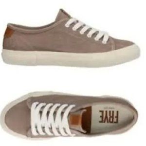 New Frye Gia Canvas Low Lace Up Taupe/Grey Sneakers  9